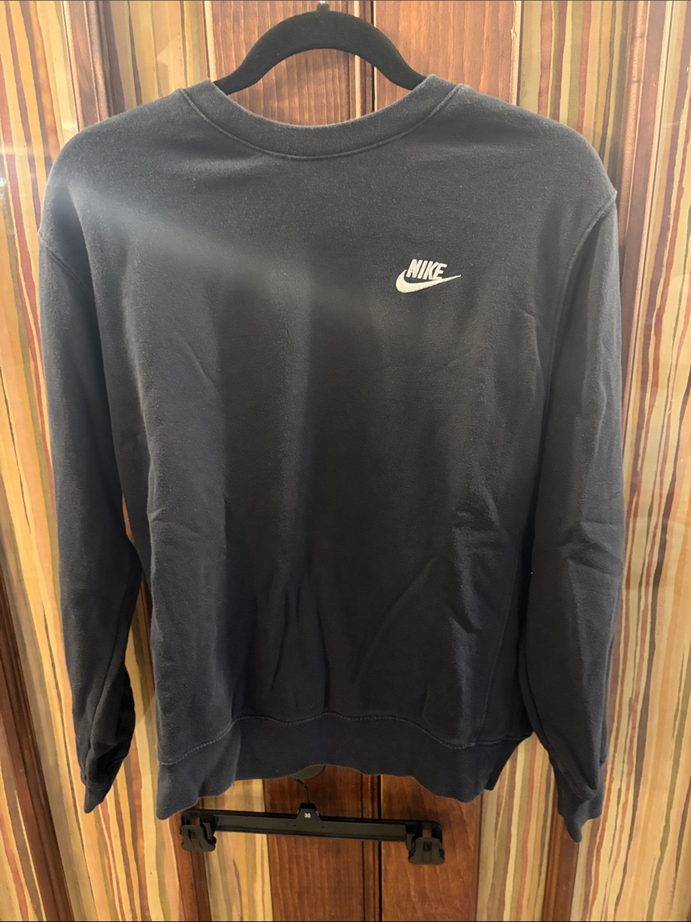 Nike Men's Black Crewneck Sweatshirt with White Swoosh